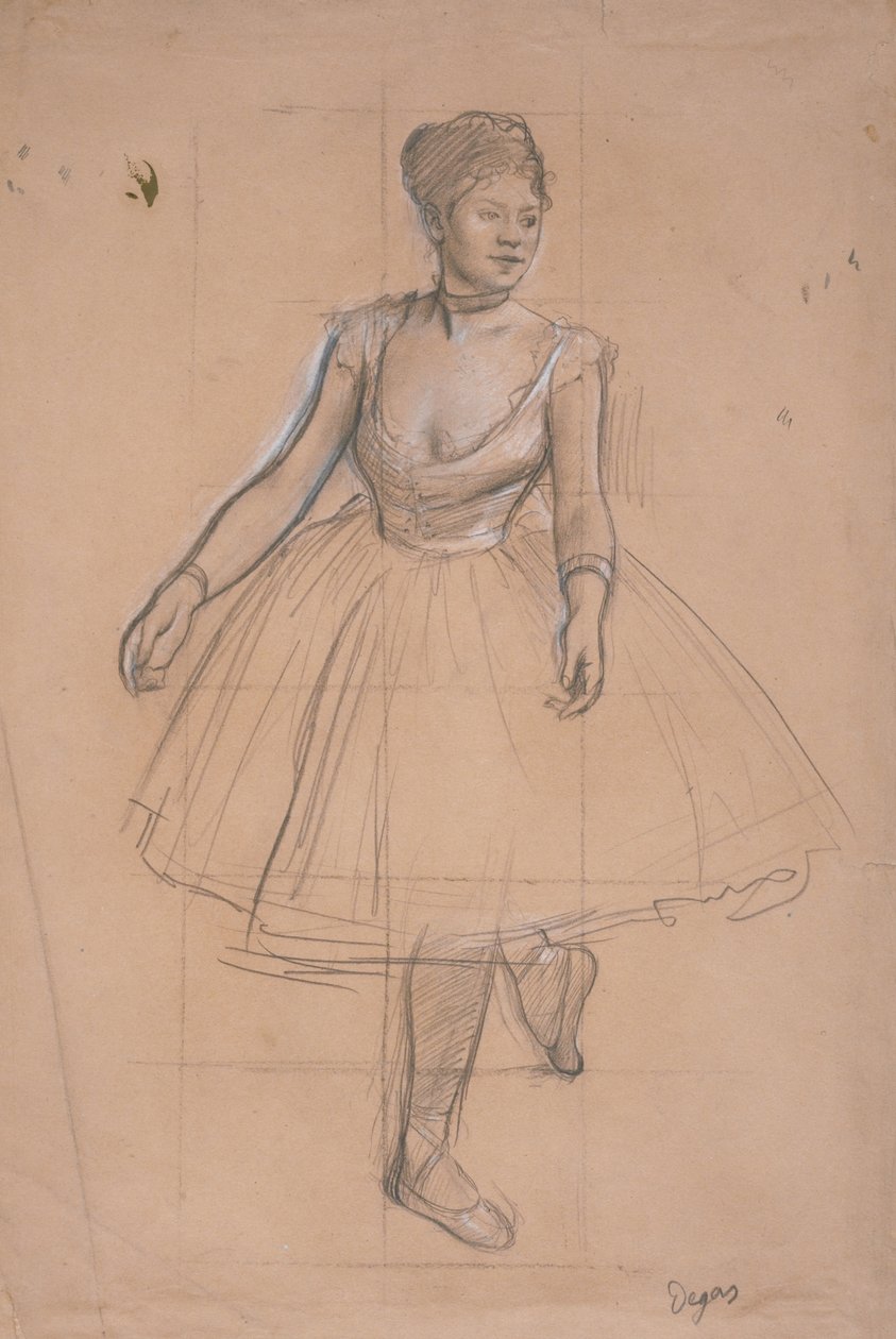 En balettdansös i position vänd mot trekvartsfronten, c.1872-73 av Edgar Degas
