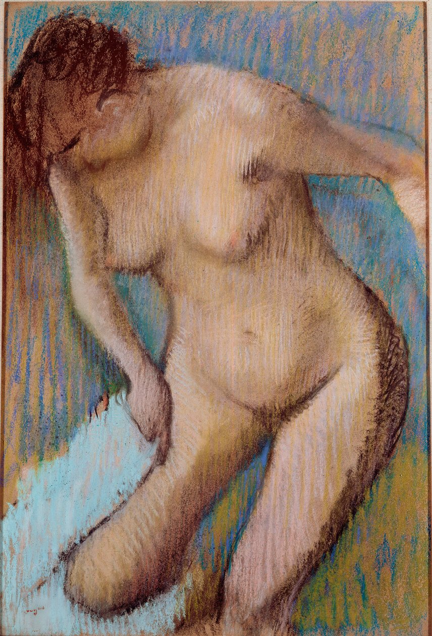 Efter att ha badat Naken kvinna torkar hennes högra lår. Pastellmålning av Edgar Degas (1834-1917) 1866 Sön. 72x49 cm Rom, Galleria d