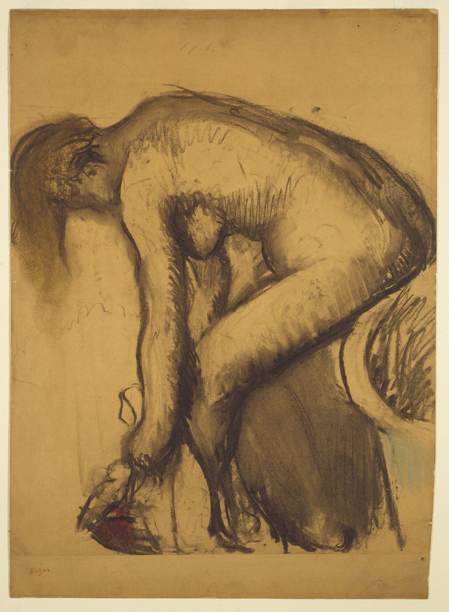 After the Bath (Woman Drying Her Feet), c.1900 (kol, tvätt, pastell på papper lagt ombord) av Edgar Degas