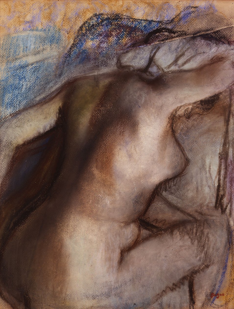 Efter badet torkar kvinnan sig själv av Edgar Degas
