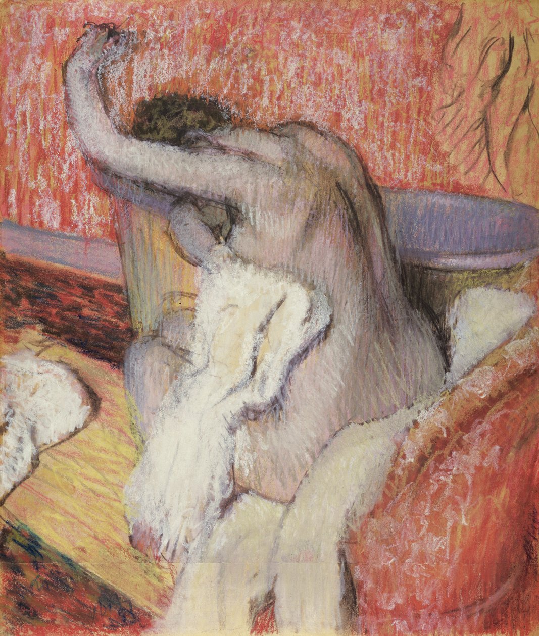 Efter badet, kvinna som torkar sig, ca 1889-90 (pastell) av Edgar Degas