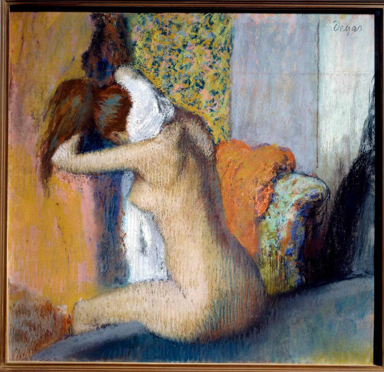 Efter badet torkar kvinna sin hals Pastellmålning av Edgar Degas (1834-1917) 1898 Dim. 0,65x0,62 m Paris, musee d