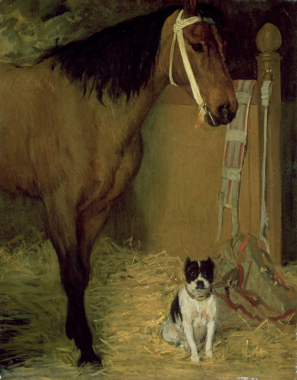 Vid stallet, hästen och hunden, c.1862 av Edgar Degas