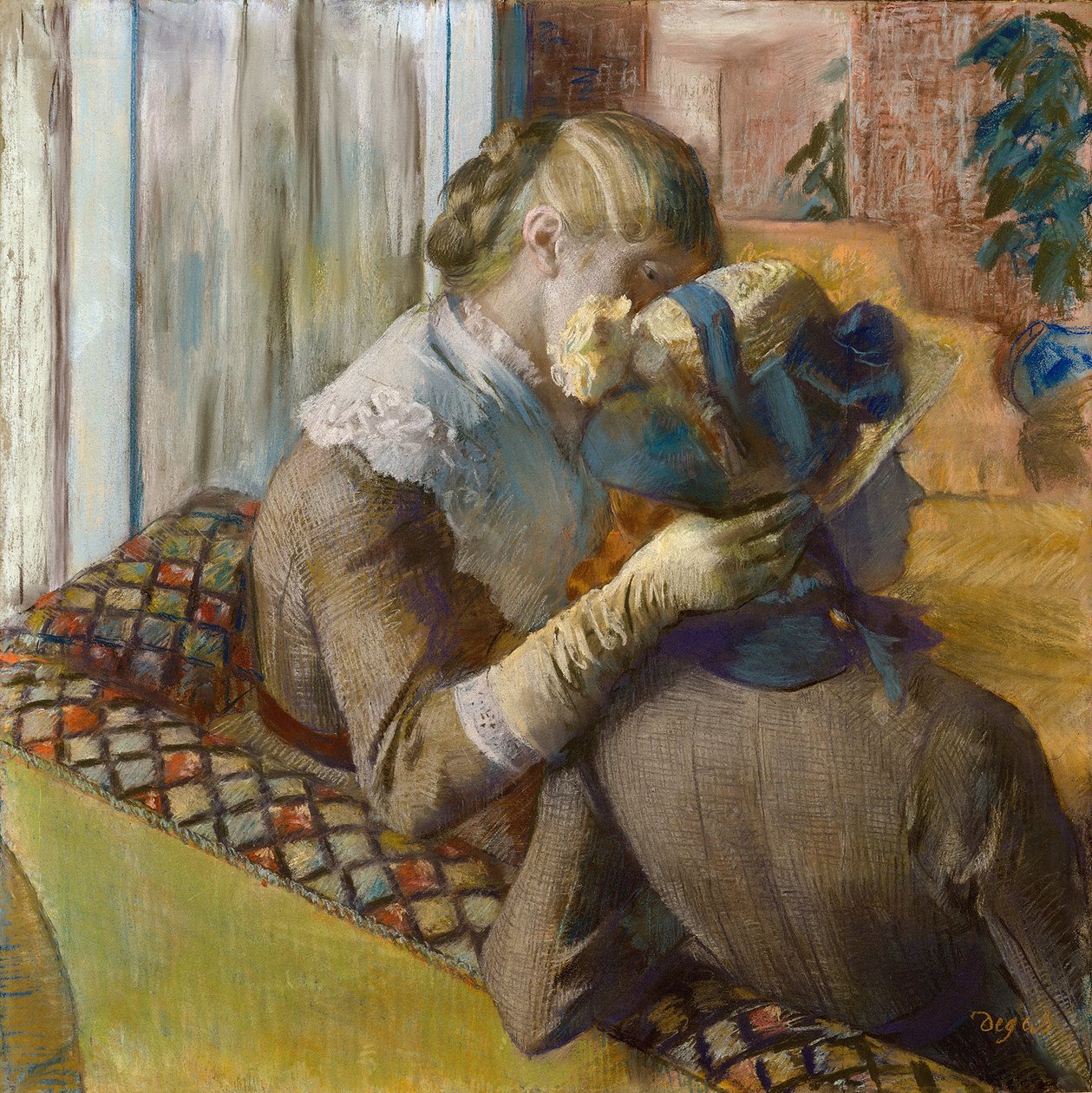 Hos fashionisten. En kund som provar en hatt av Edgar Degas
