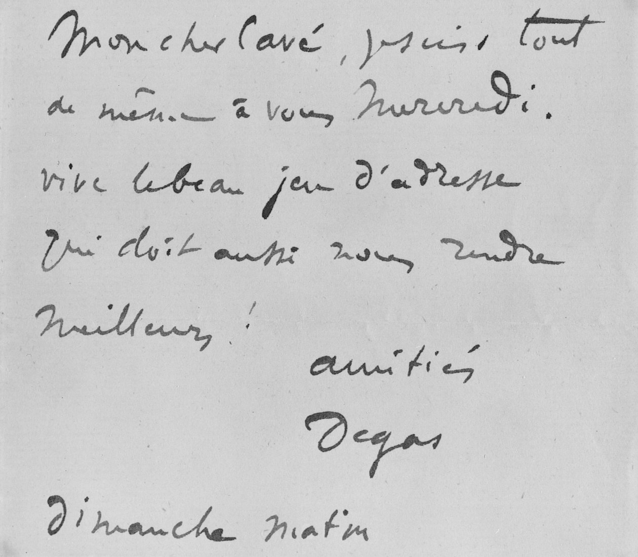 Signerat brev till Albert Boulanger-Cave av Edgar Degas