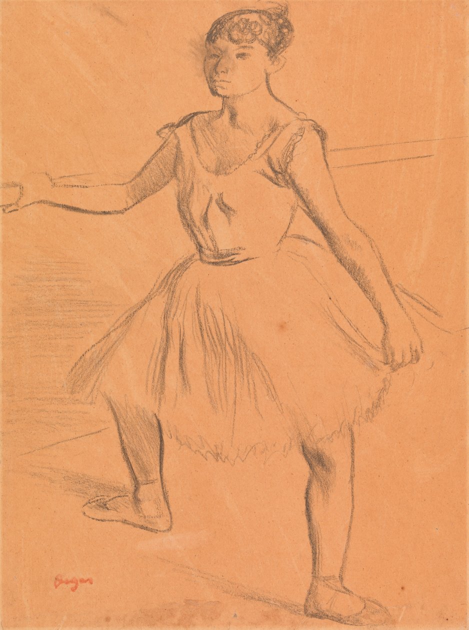 Ballerina står vid baren av Edgar Degas