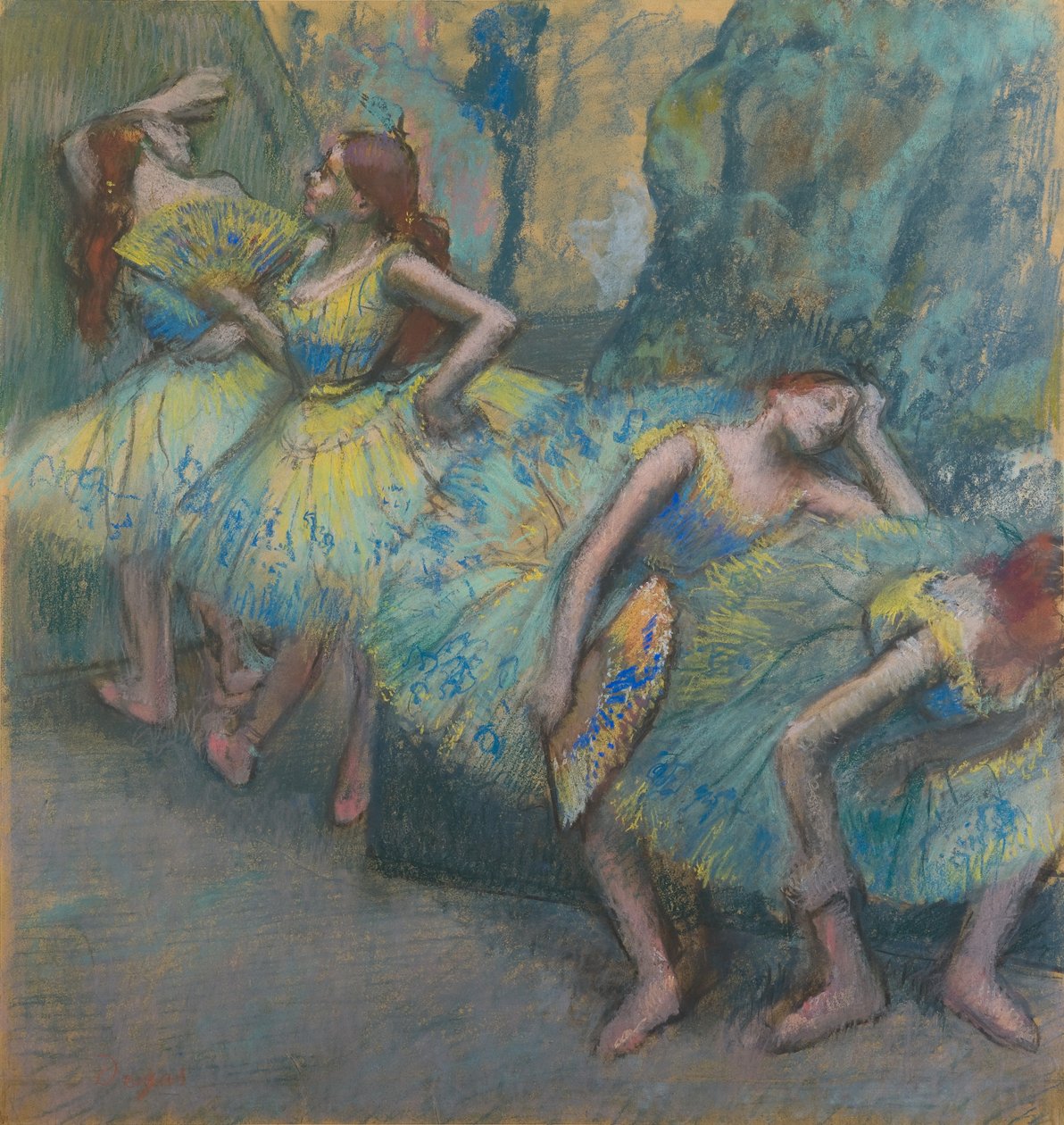 Balettdansöser i kulisserna, ca 1890-1900 (pastell på papper) av Edgar Degas