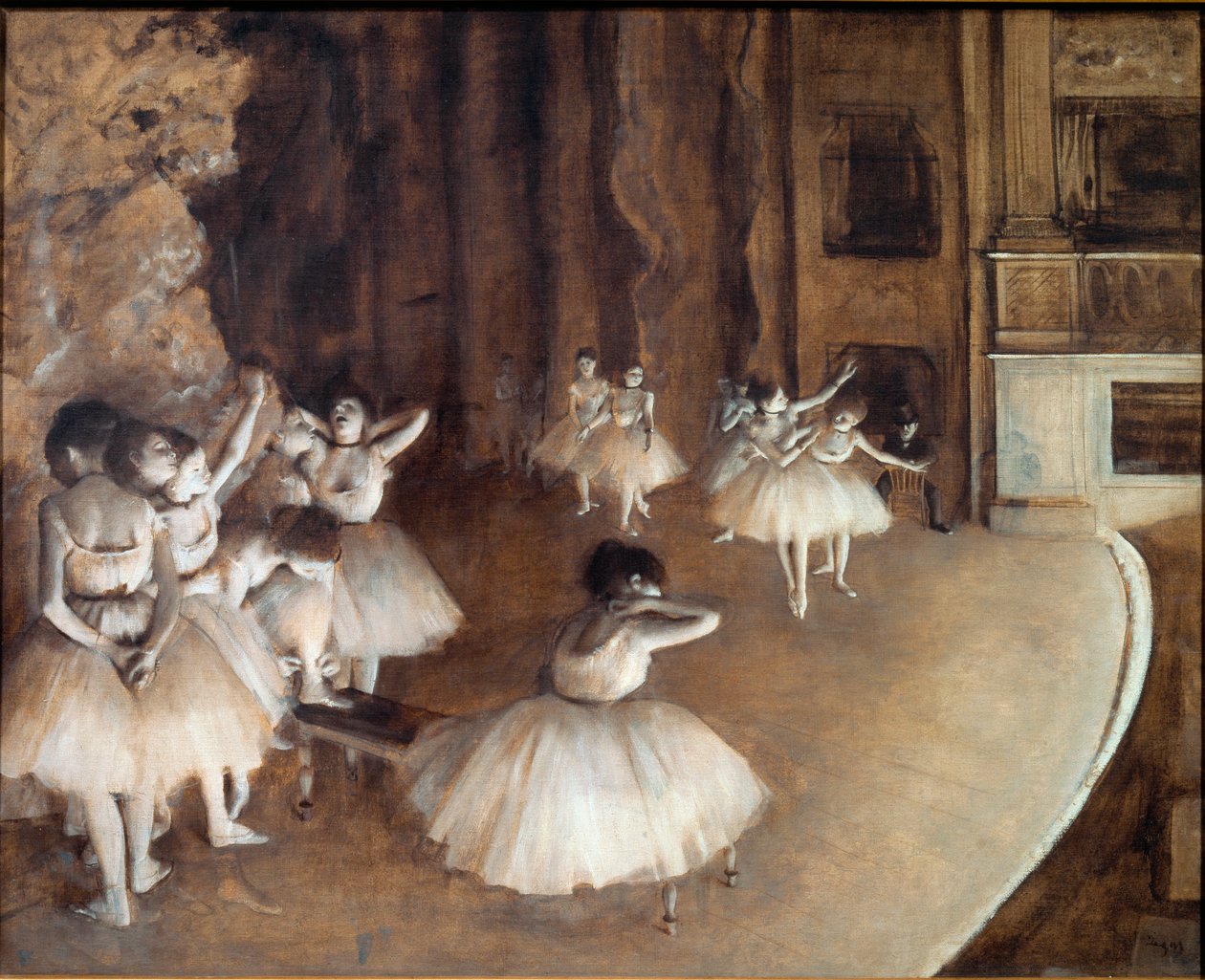 Balettrepetition på scenen av Edgar Degas