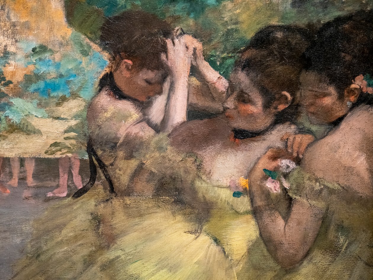 Bakom kulisserna (detalj) (även känd som "Gula dansare"). 1874-1876. Olja på duk. av Edgar Degas
