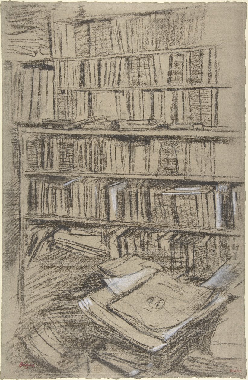 Bokhyllor, studie till "Edmond Duranty" av Edgar Degas