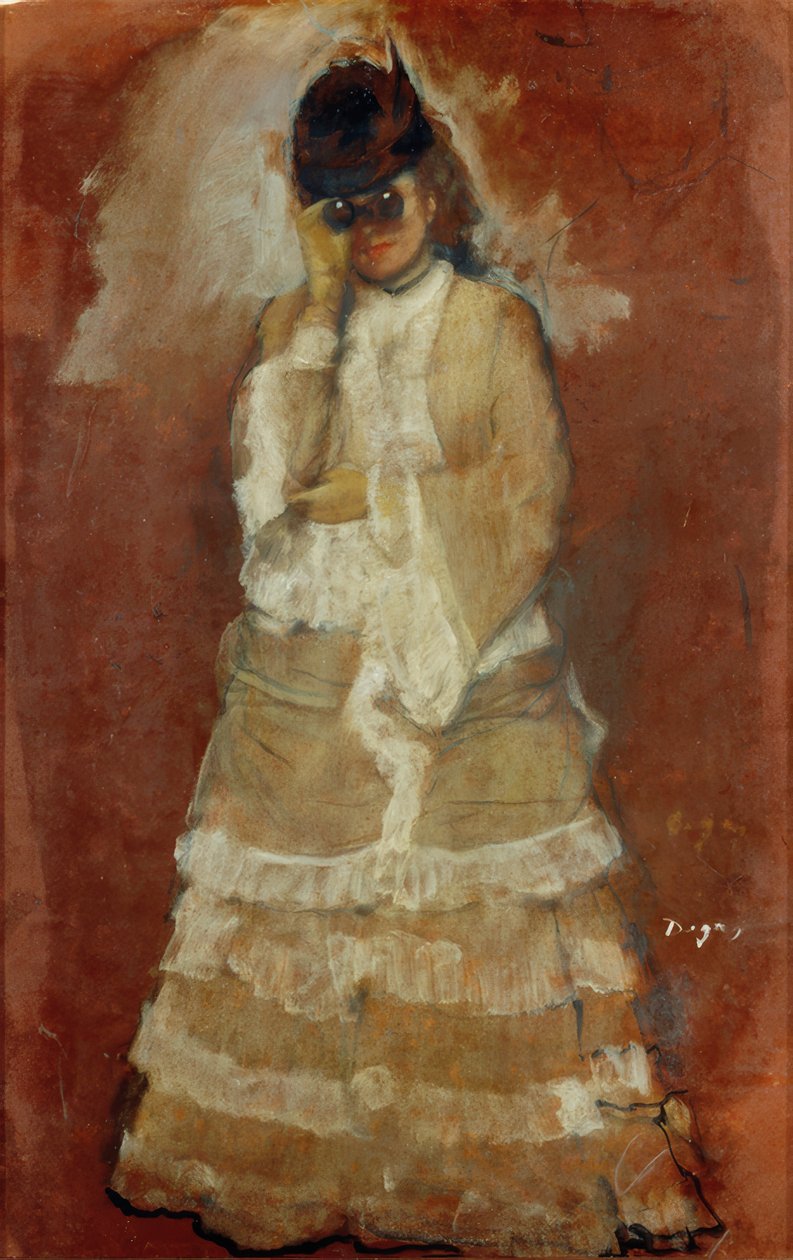 Dam med kikare av Edgar Degas