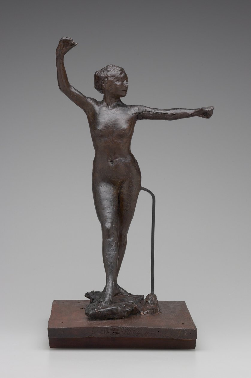 Dansare redo att dansa med sin högra fot framåt, 1882-95 (vax och mixed media) av Edgar Degas