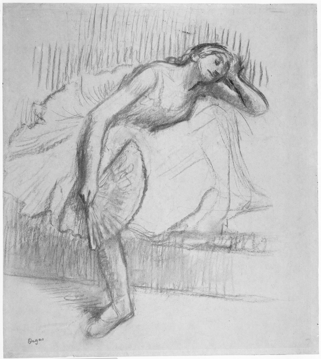Dansare som vilar med en solfjäder av Edgar Degas