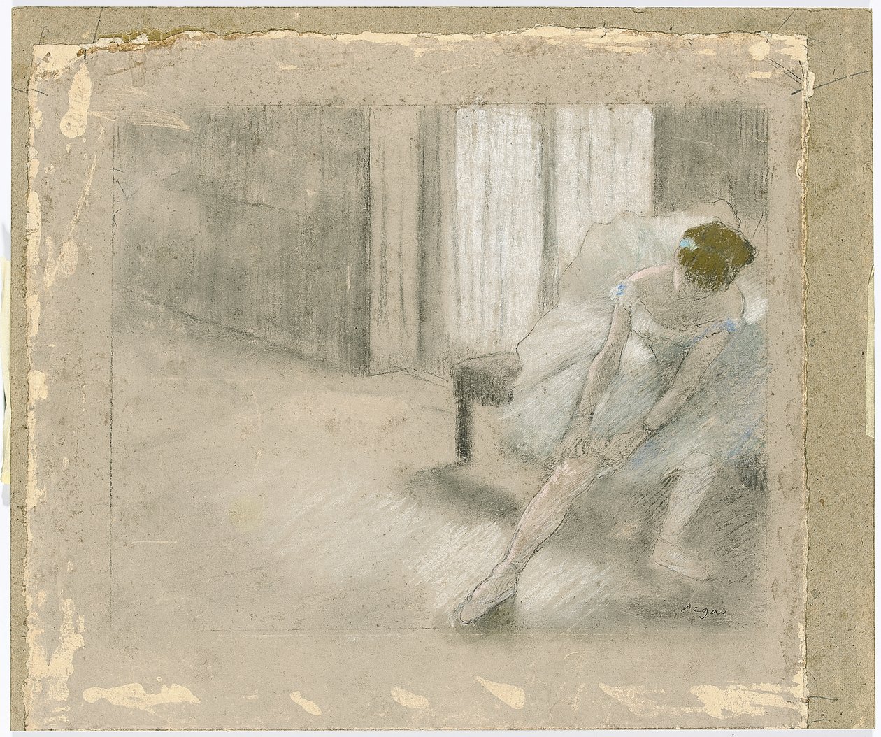 Dansare Sittande, Justerar sin strumpa, Danseuse tirant son maillot av Edgar Degas