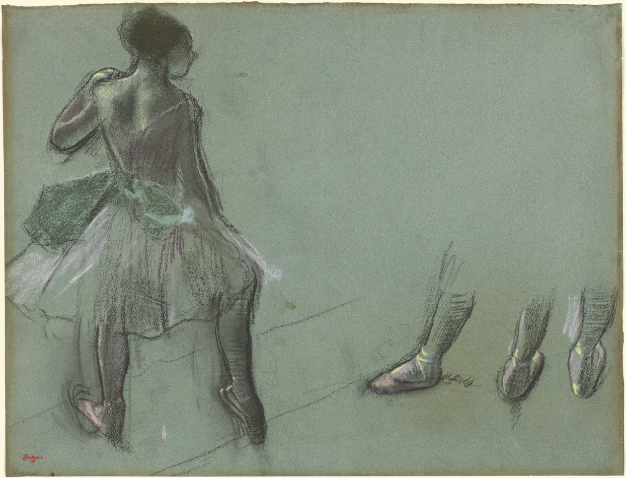 Dansare sedd bakifrån och tre studier av fötter av Edgar Degas