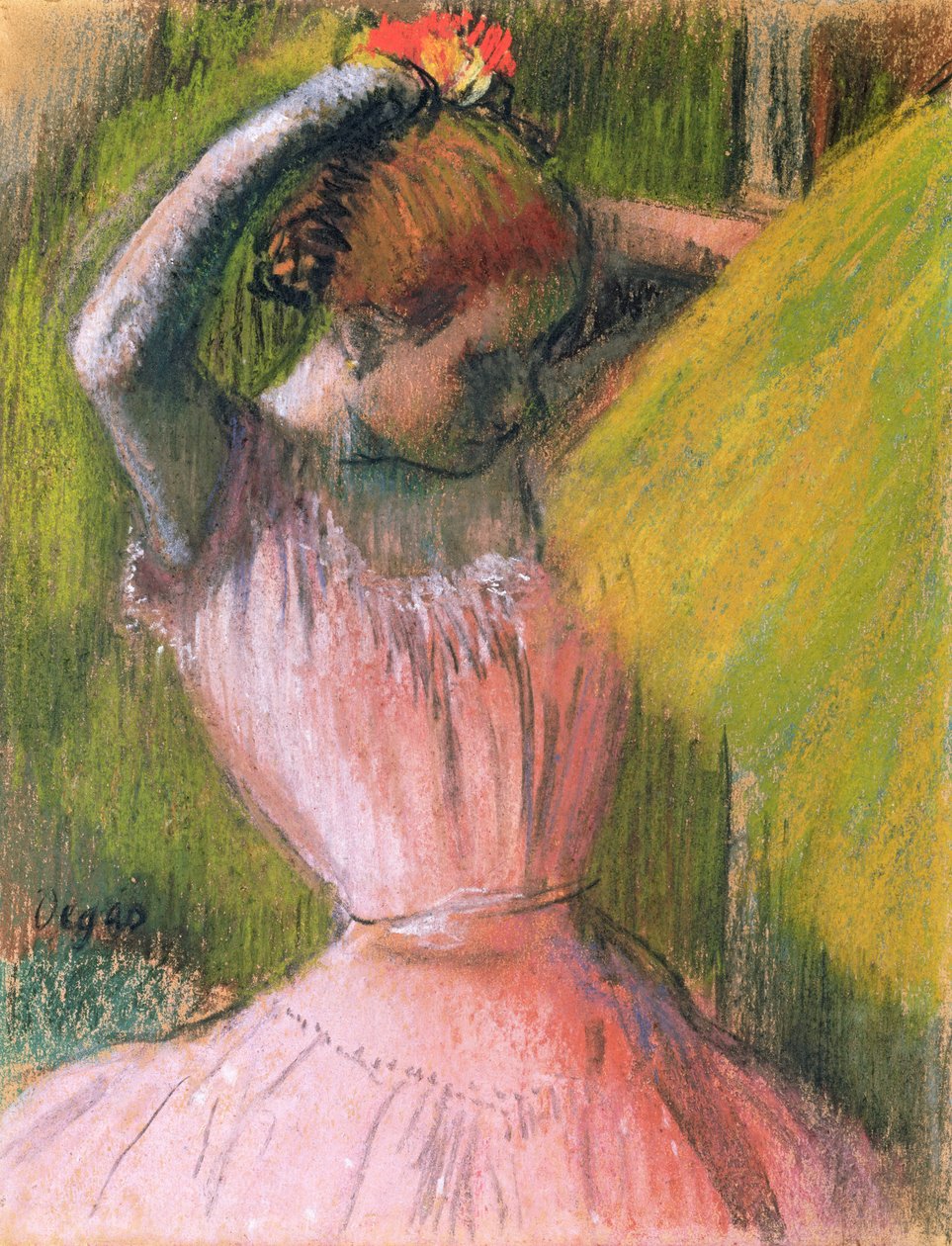 Dansare ordnar sitt hår, ca 1900-12 av Edgar Degas