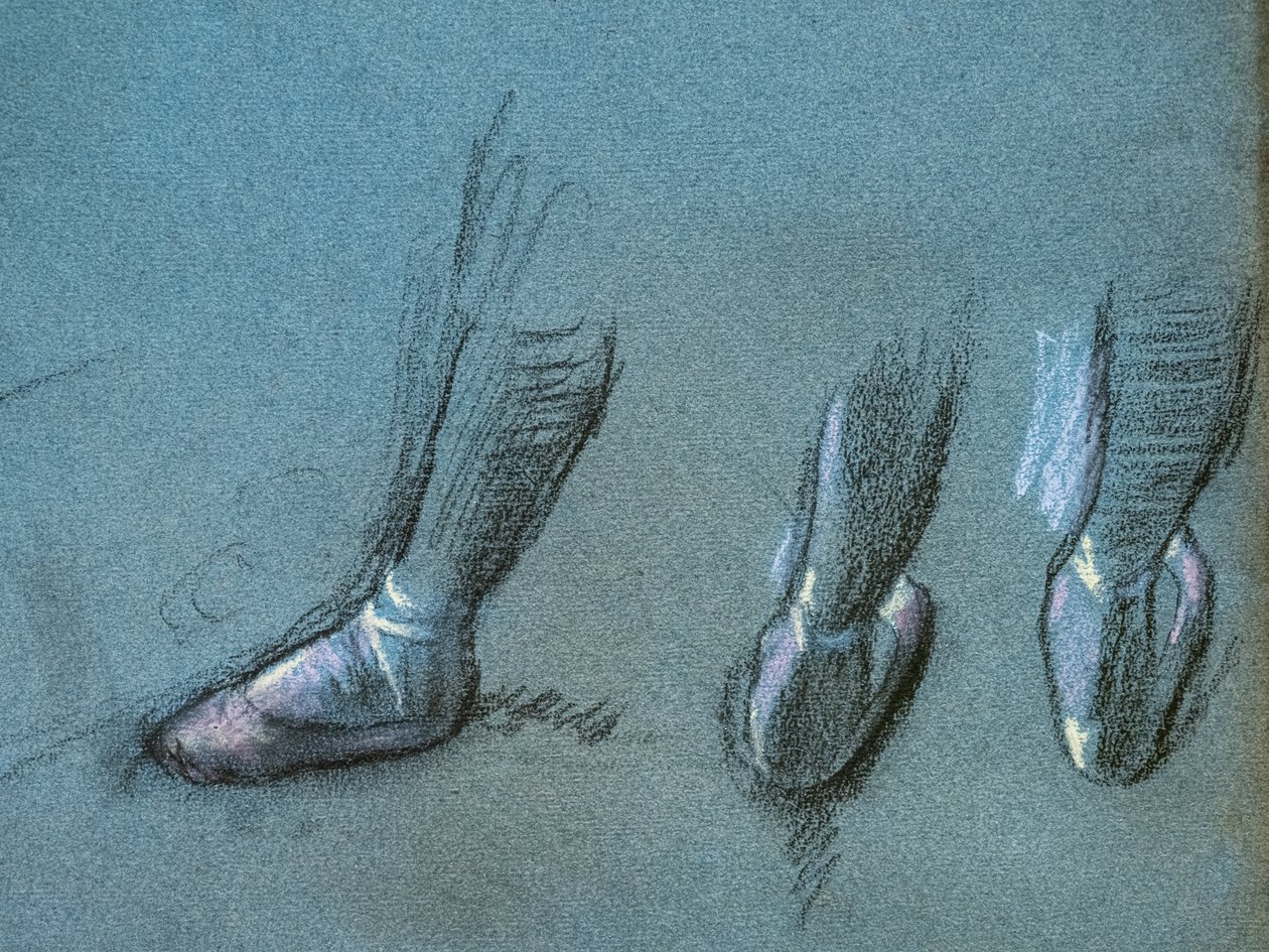Dansare från rygg och trefotsstudier (detalj). Omkring 1878. Kol och pastell på papper av Edgar Degas