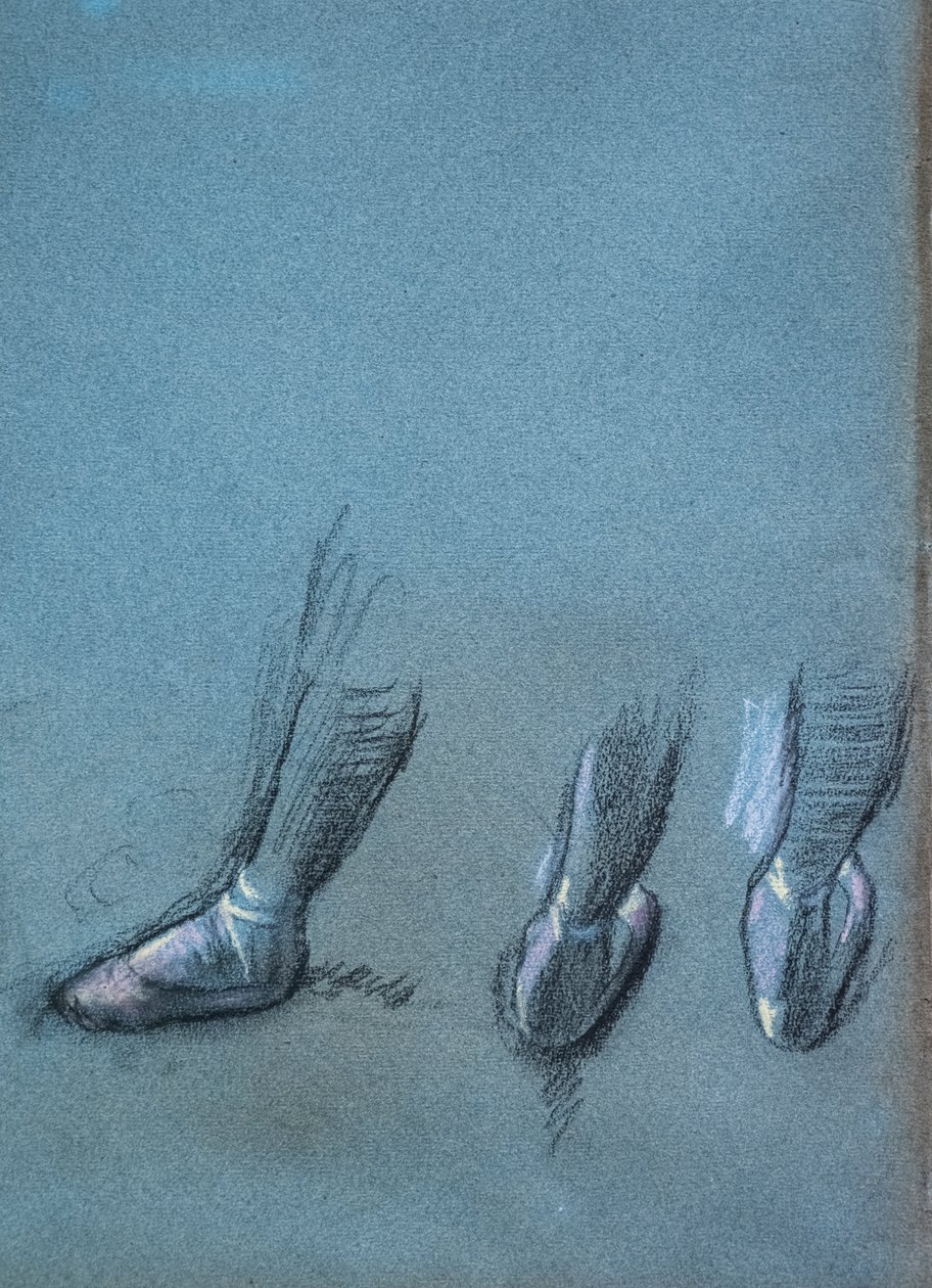 Dansare från rygg och trefotsstudier (detalj). Omkring 1878. Kol och pastell på papper av Edgar Degas