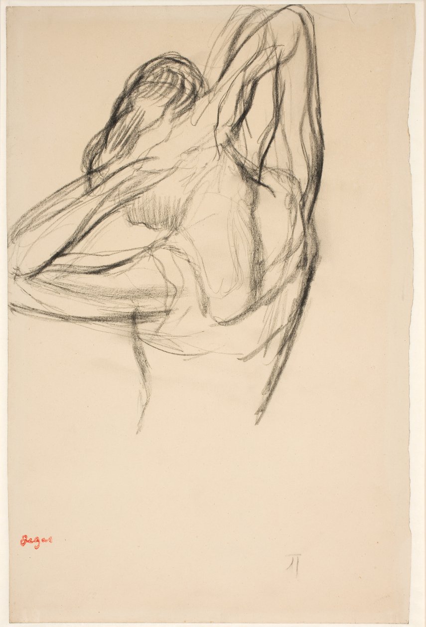 Dansare, halvkropp, armarna korsade bakom huvudet, ca 1890 (blyerts på papper) av Edgar Degas