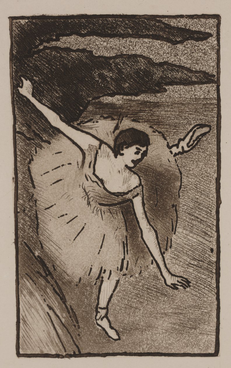Dansare på scenen, tar hennes pilbåge av Edgar Degas