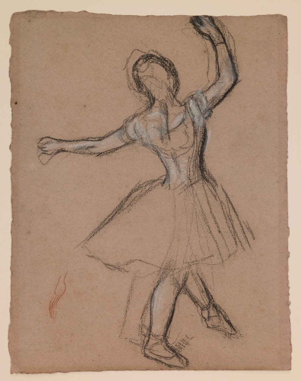 Dansare på scen och i rörelse, ca 1880-85 (vit, svart  röd fabricerad krita) av Edgar Degas
