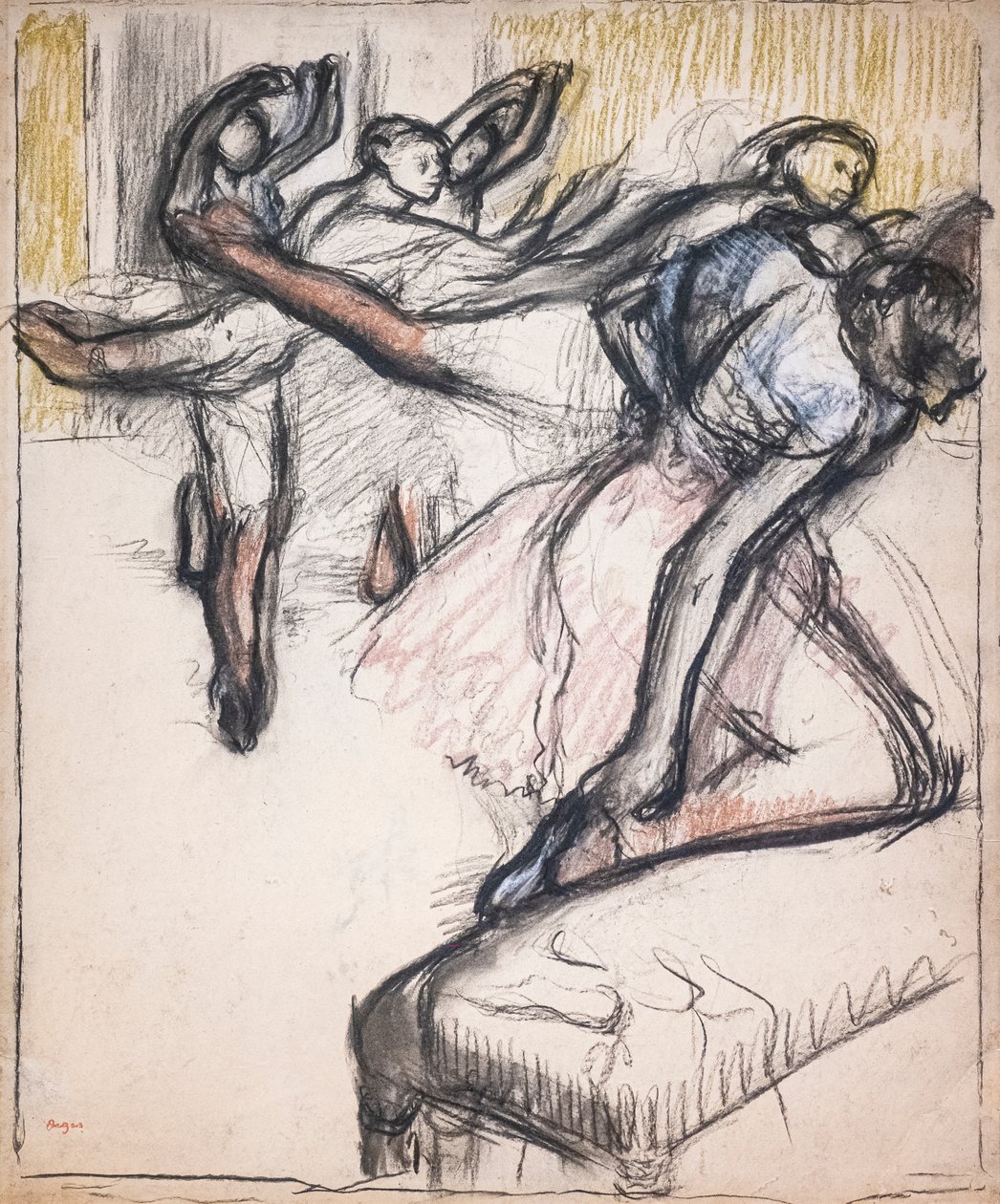 Dansare övar i Operafoajén. Omkring 1890. Pastell och kol på papper. av Edgar Degas