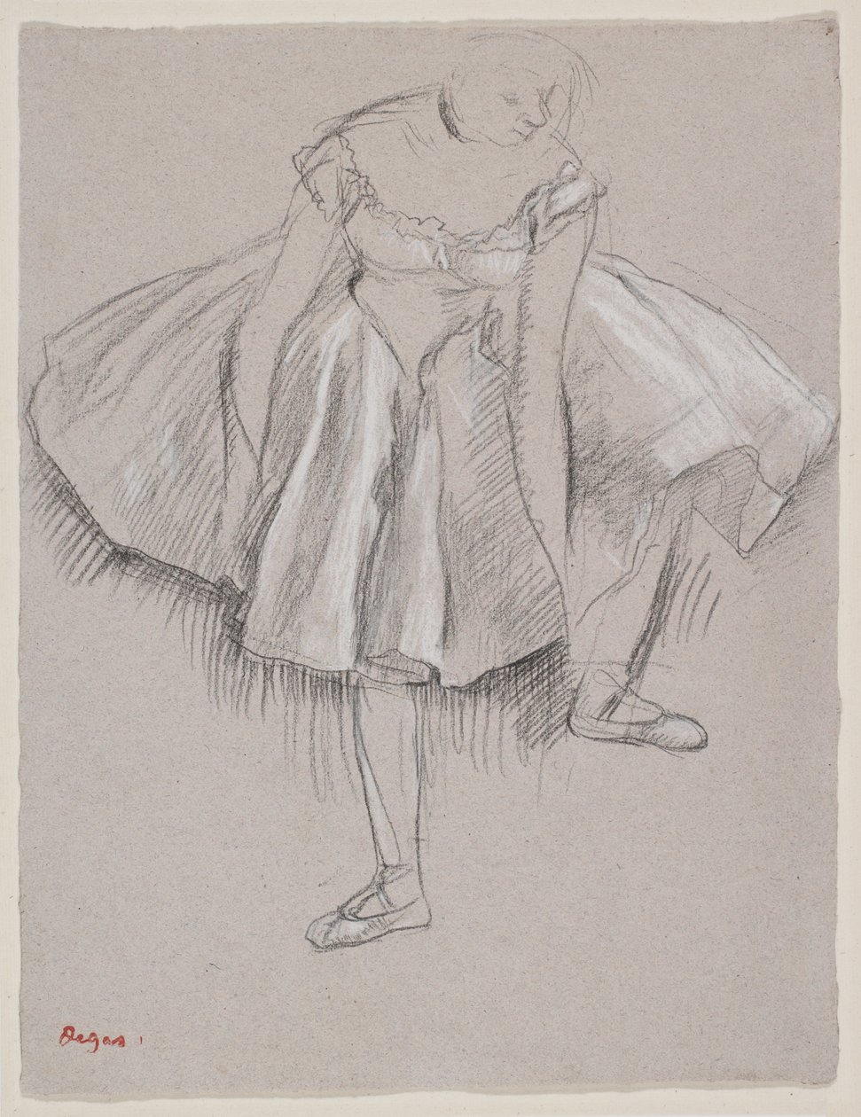 Danseuse rajustant son chausson, tidigt 1880-tal (kol och pastell på papper) av Edgar Degas