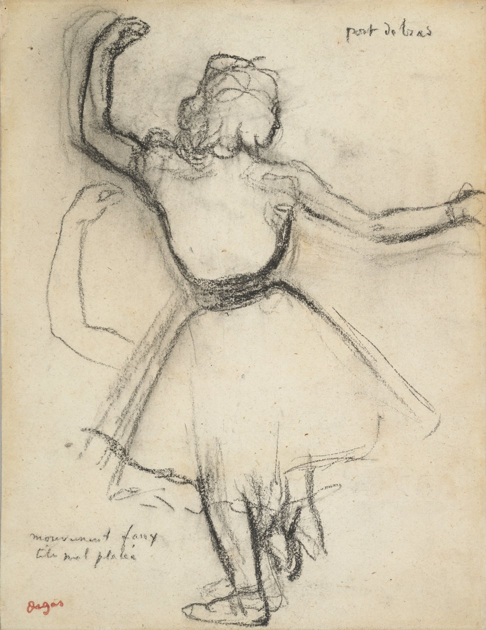 Dansare sedd bakifrån: Port de bras, ca 1875-85 (kol på papper) av Edgar Degas