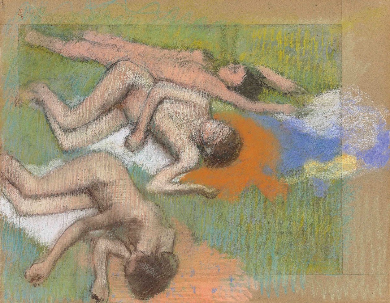 Degas - Efter ett bad, tre nakna kvinnor, cirka 1890-1895 av Edgar Degas