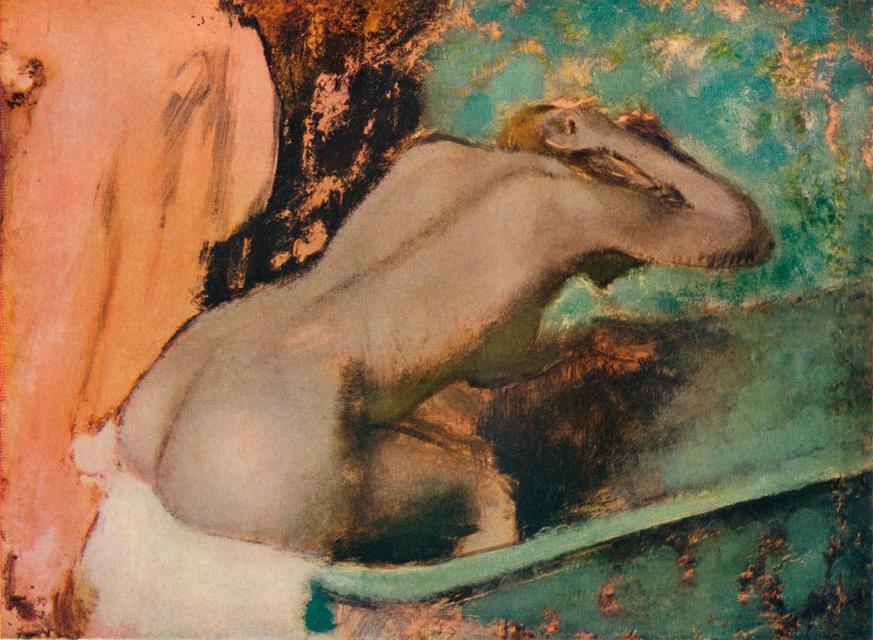 Kvinna som sitter på kanten av ett badkar och torkar nacken, c1880, 1936 av Edgar Degas