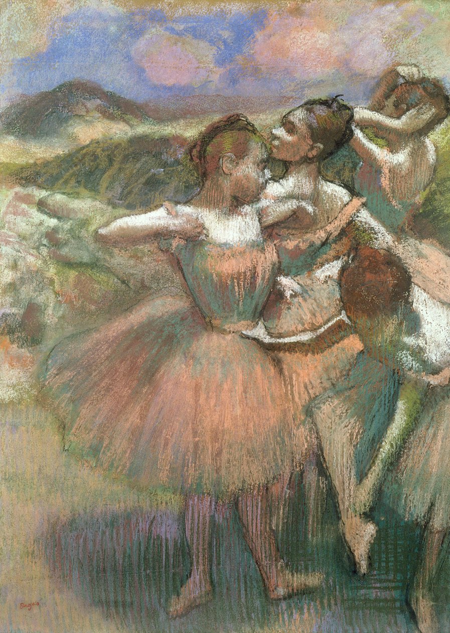 Fyra dansare på scenen (pastell) av Edgar Degas