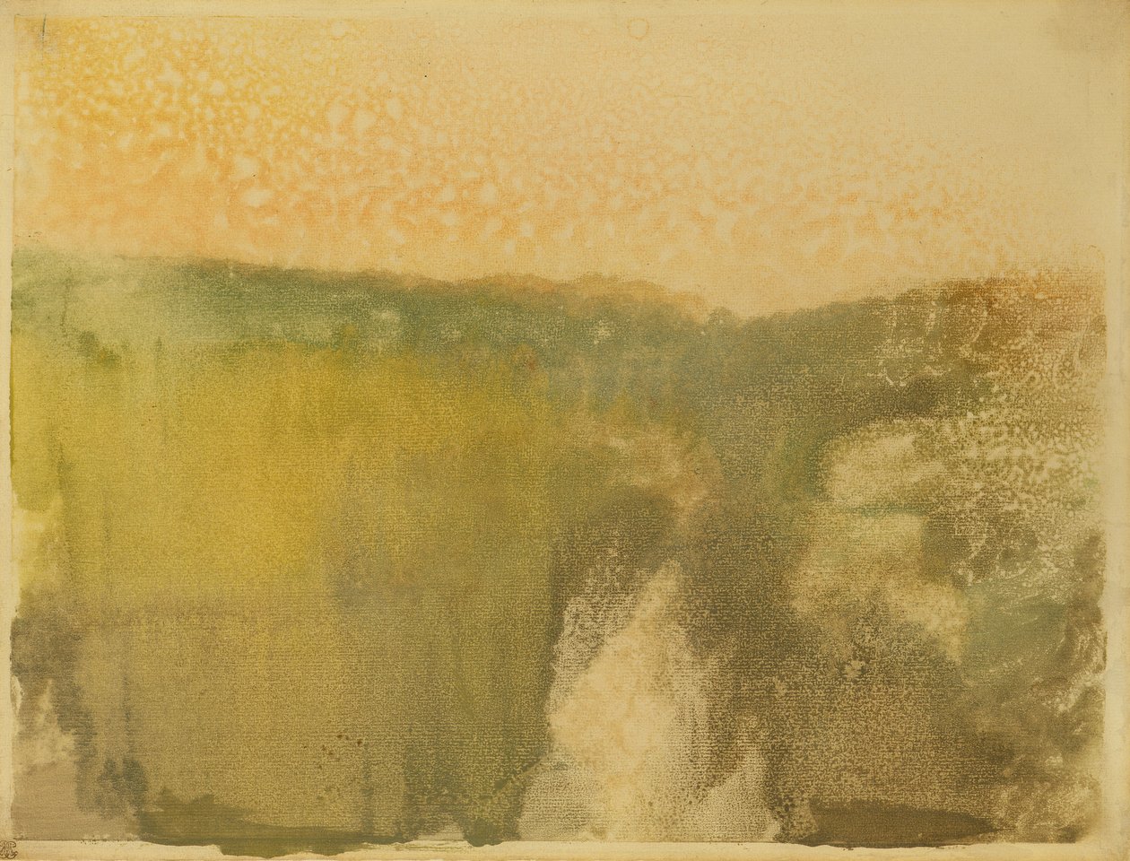 Grönt landskap, ca 1890 (monotyp på papper) av Edgar Degas