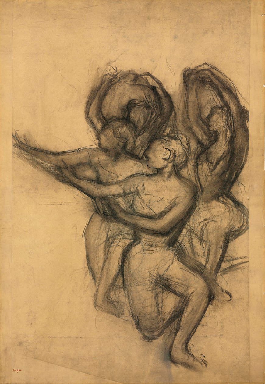 Grupp av Dansare, ca 1895-1900 (kol på sammanfogat papper nedlagt ombord) av Edgar Degas