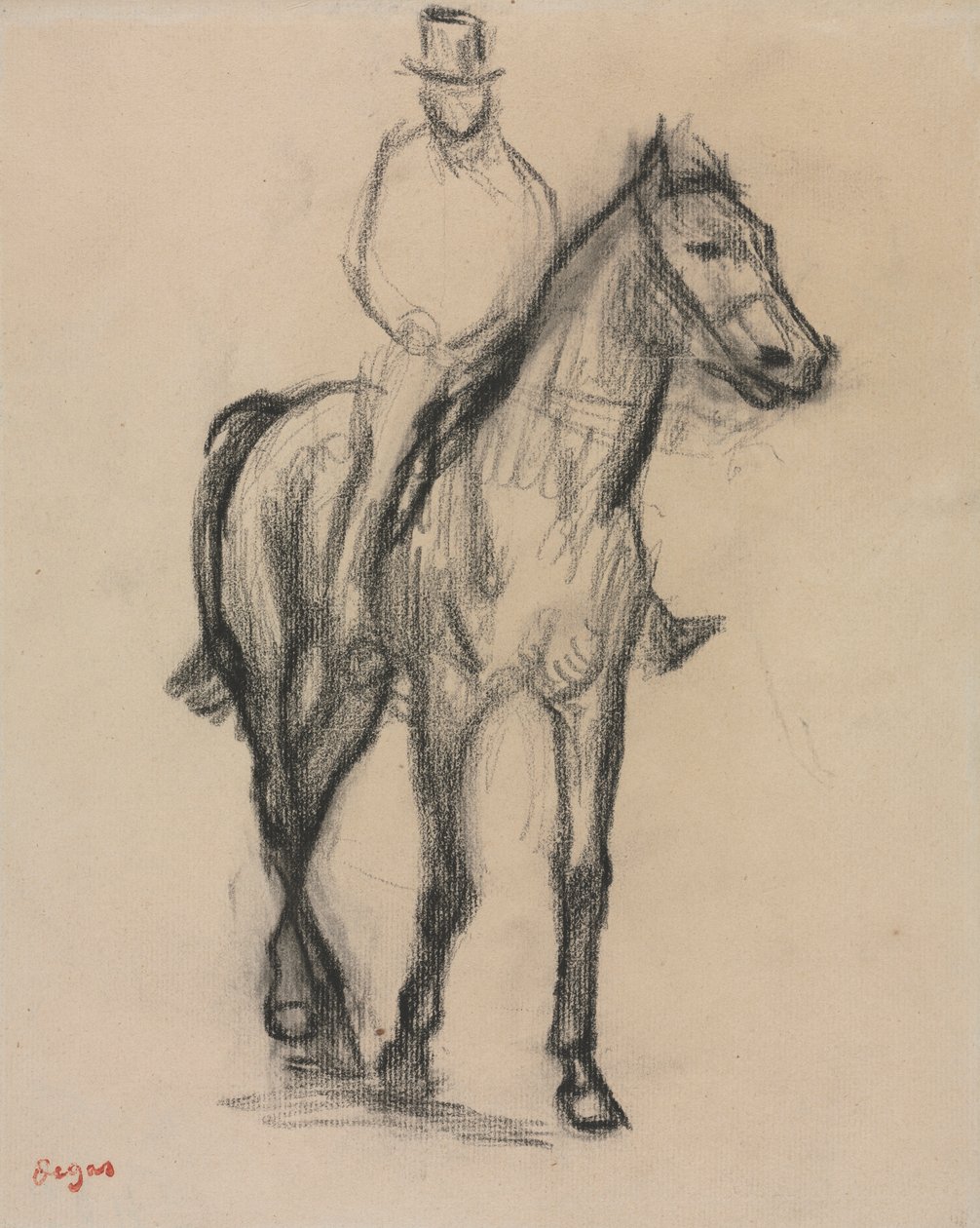 Häst och ryttare, ca 1890 (svart krita) av Edgar Degas