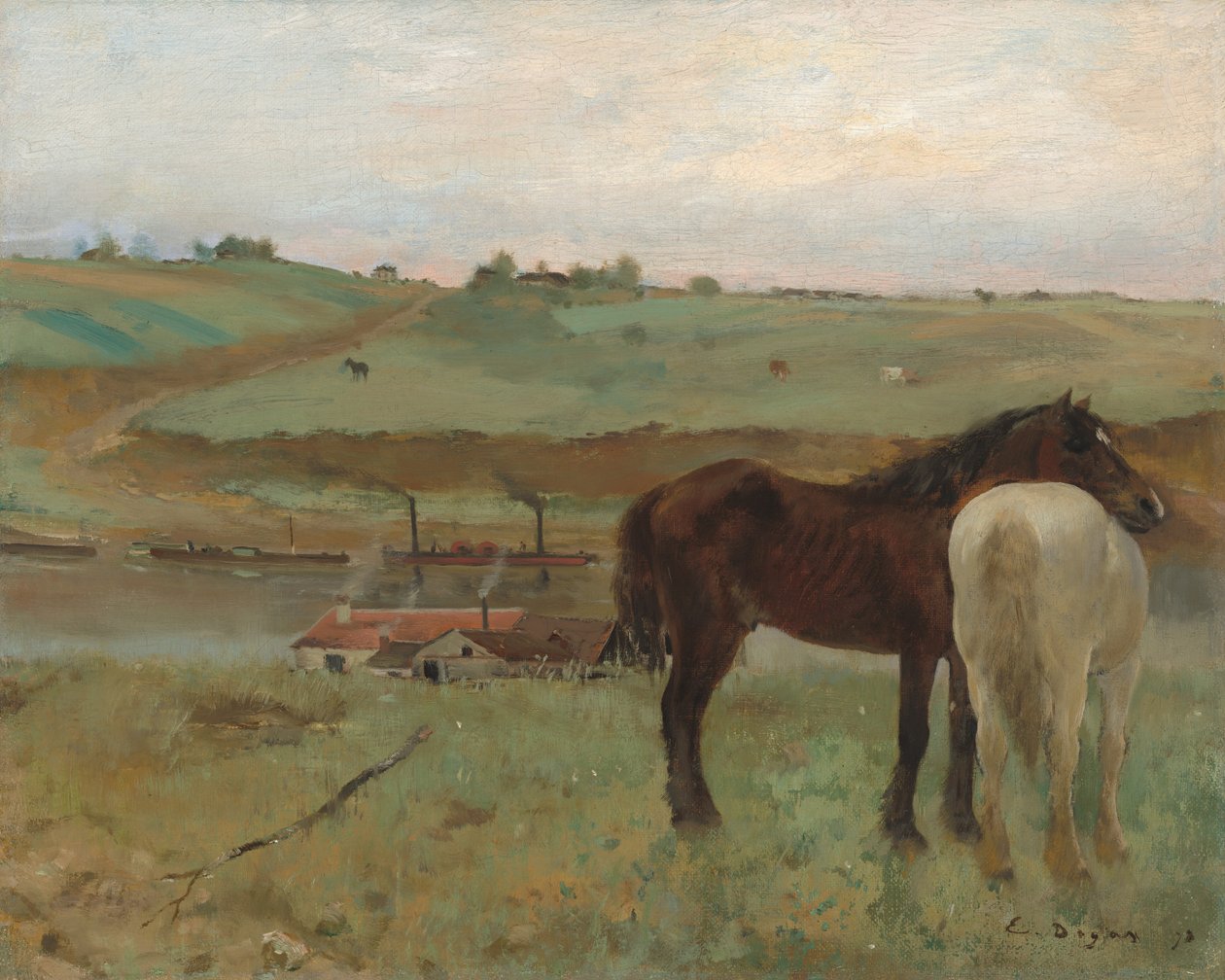 Hästar på en äng av Edgar Degas