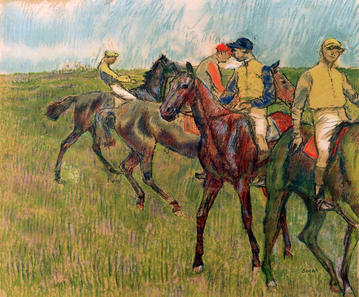 Hästar med jockeys, 1910 av Edgar Degas
