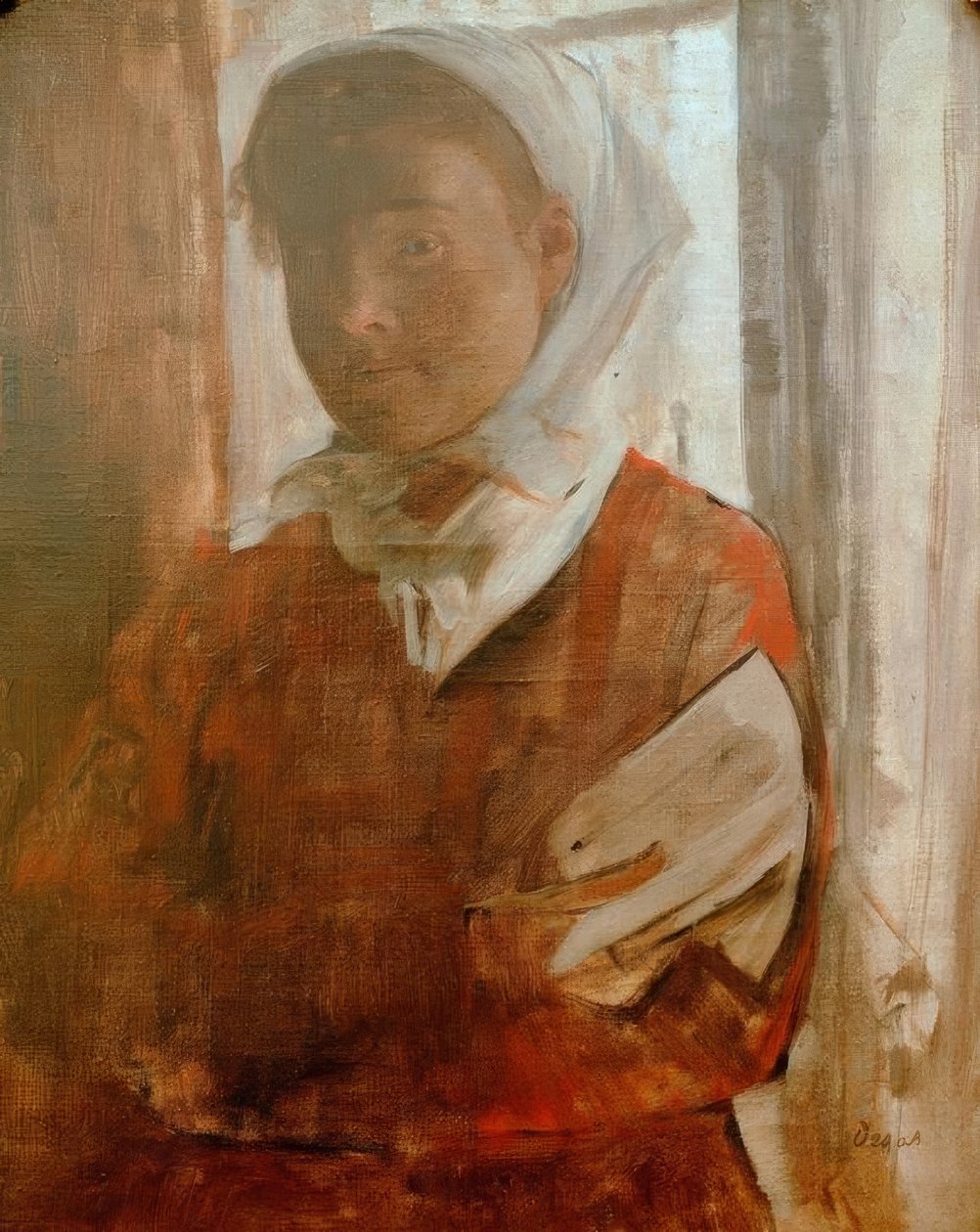 Ung kvinna med en vit huvudduk av Edgar Degas