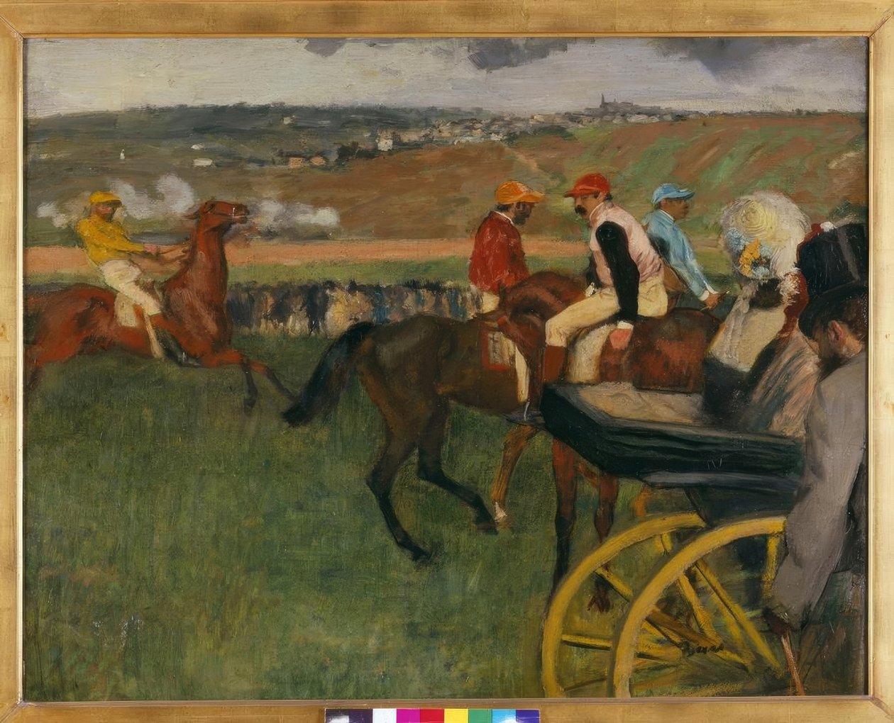 Racerbanan. Amatörjockeys vid en bil av Edgar Degas