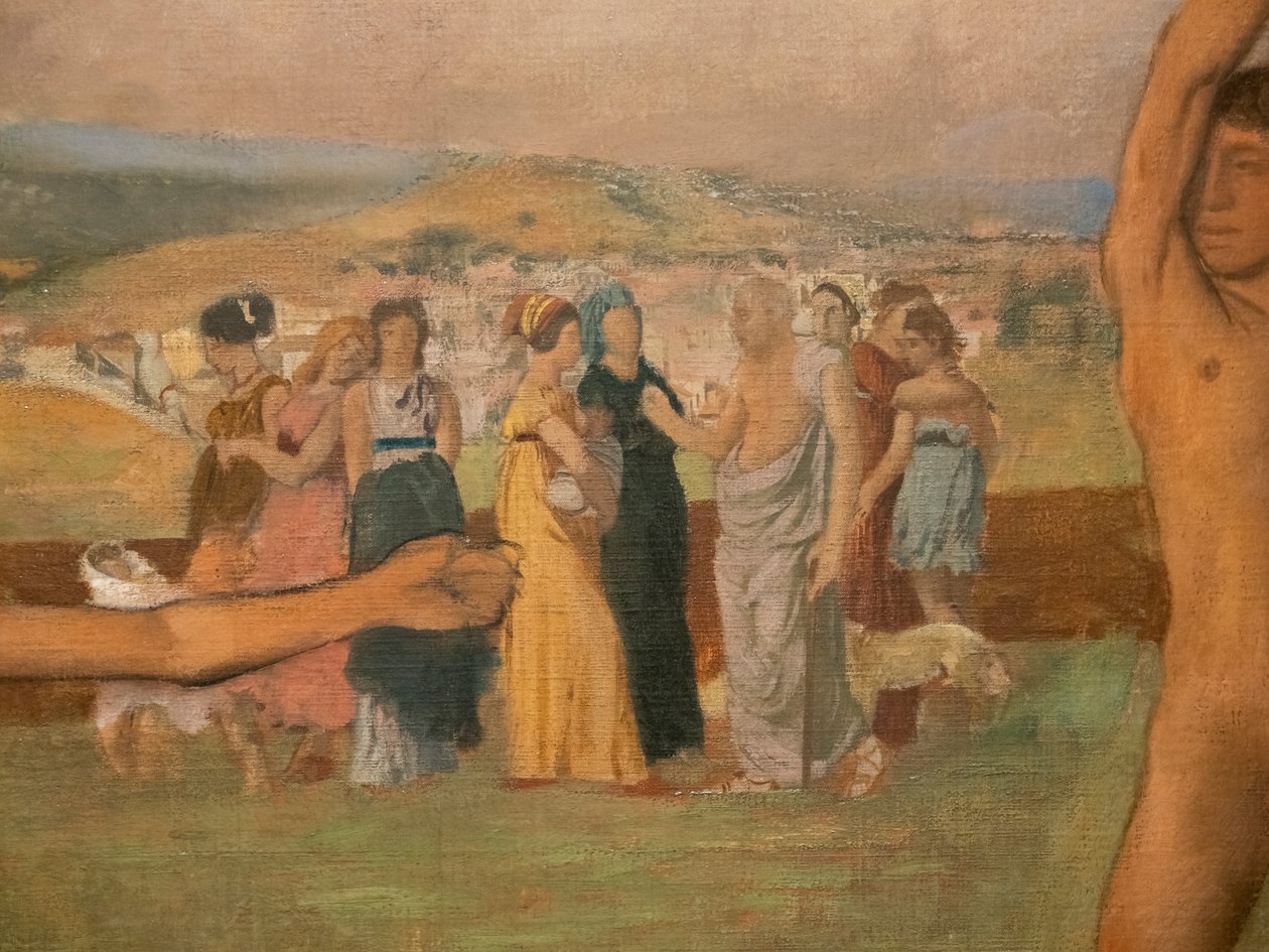 Små spartanska flickor som provocerar pojkar (detalj). Omkring 1860-1862, återupptagen före 1880. Olja på duk av Edgar Degas
