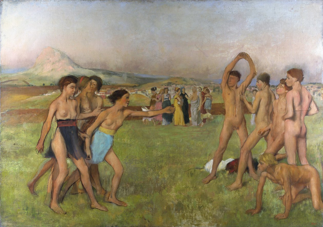 Små spartanska flickor som provocerar pojkar. Omkring 1860-1862, Olja på duk av Edgar Degas