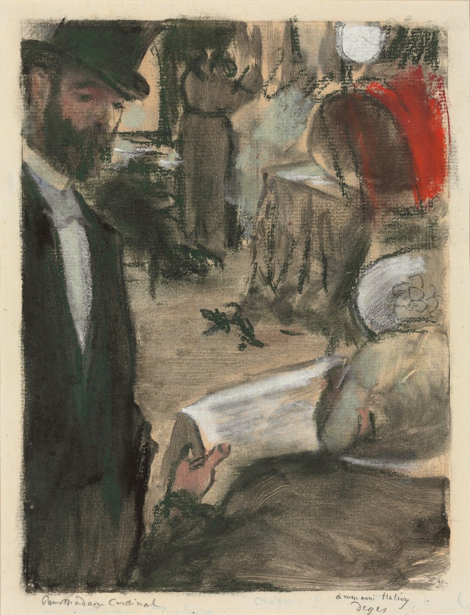 Ludovic Halevy hittade Madame Cardinal i en lounge; Ludovic Halevy hittar Madame Cardinal i en låda, 1876-1877 av Edgar Degas