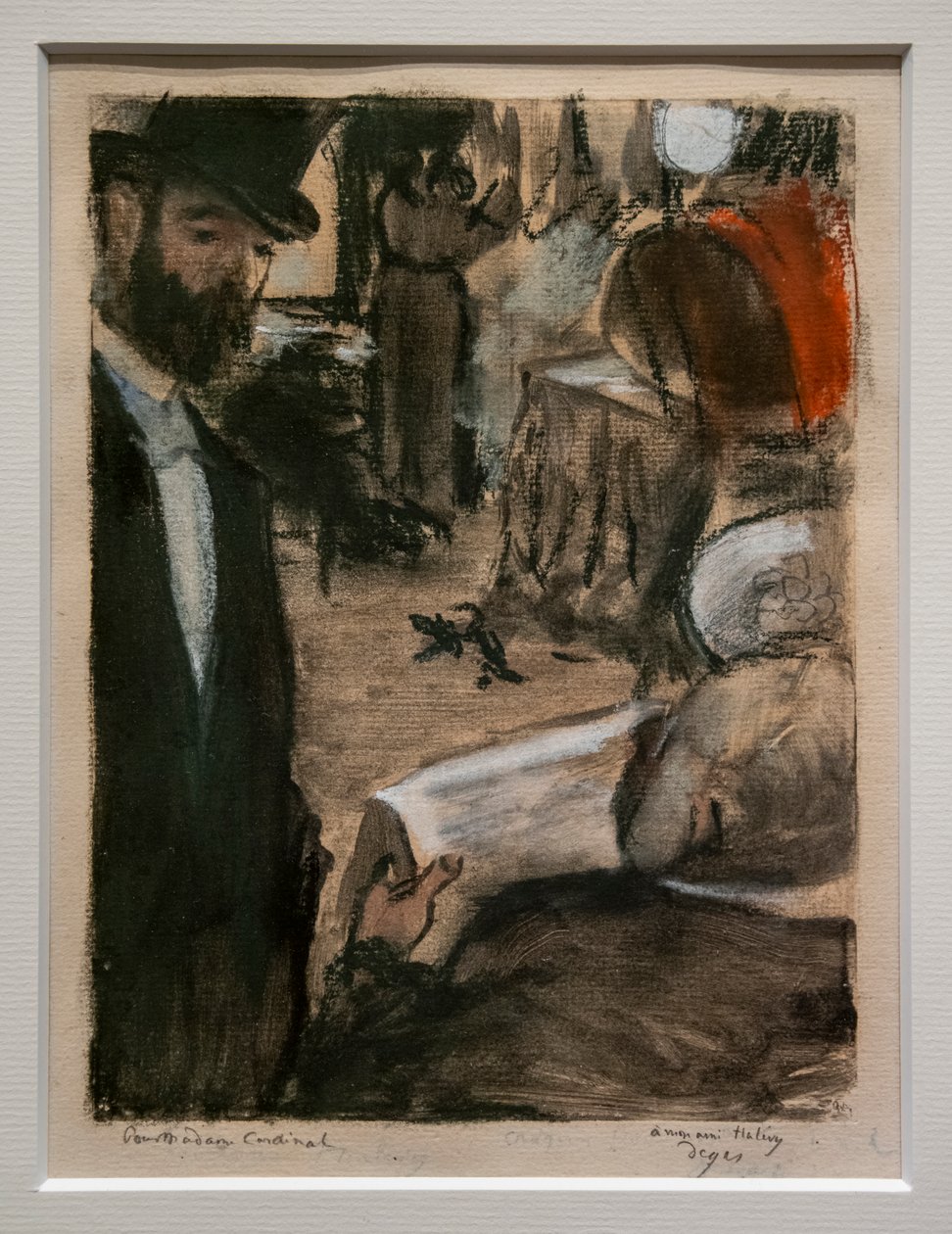 Ludovic Halevy hittar Madame Cardinal i ett omklädningsrum. Omkring 1876-1877. Pastell och penna på monotypi. av Edgar Degas