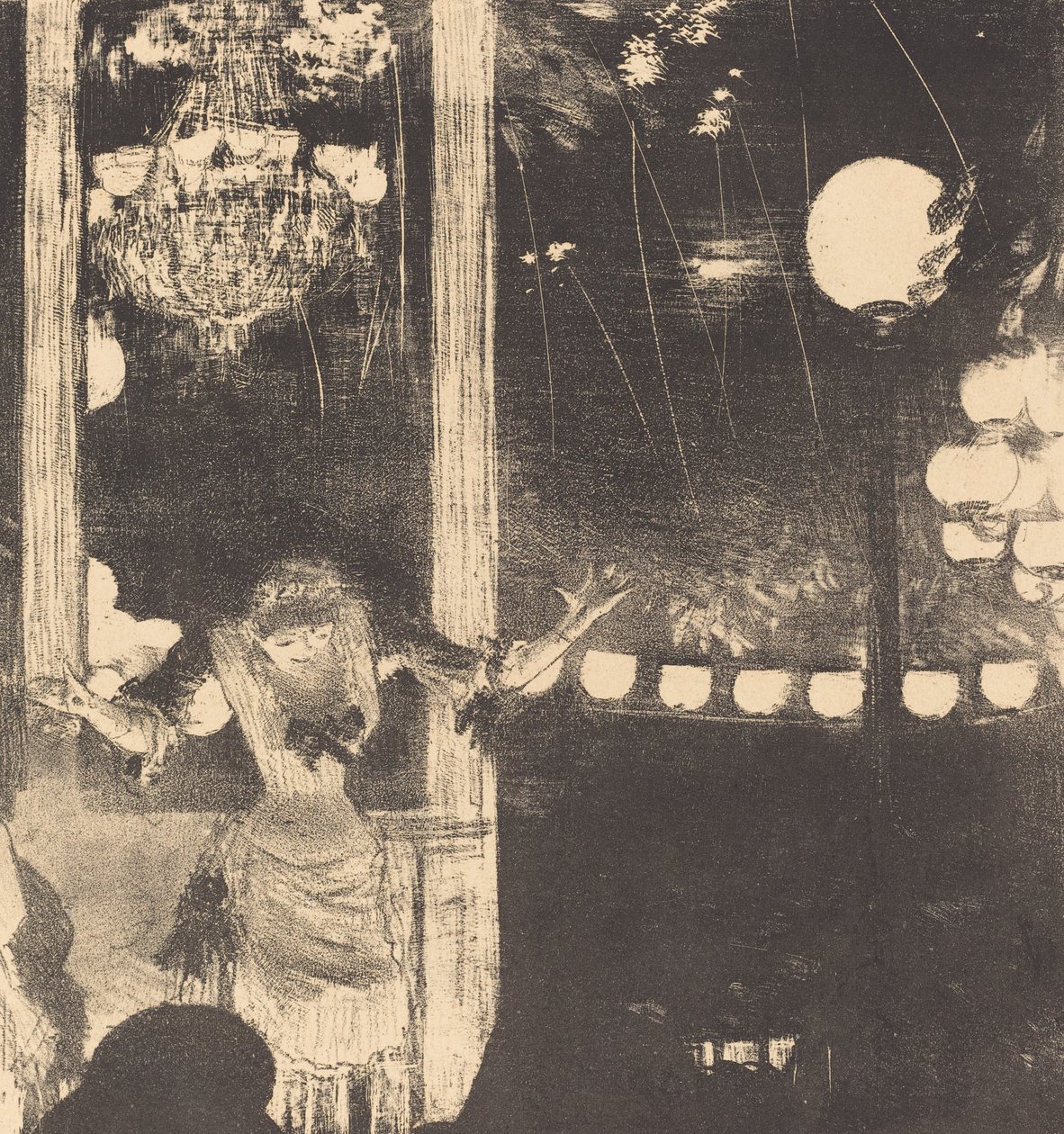 Mademoiselle Becat på Cafe des Ambassadeurs, ca 1877 (litografi på Indien-papper) av Edgar Degas