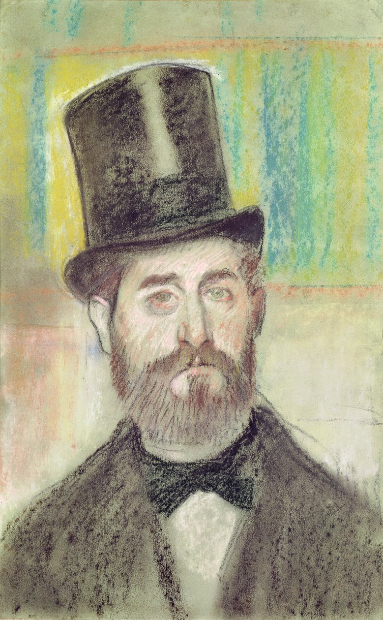 Mand i en operahat (pastel på papir) swed av Edgar Degas