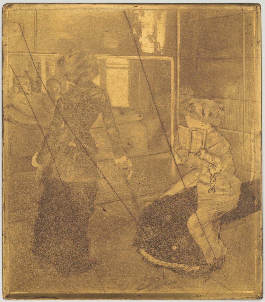 Mary Cassatt vid Louvren: Etruskiska galleriet [kopparplatta], 18791880. av Edgar Degas