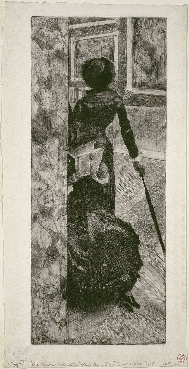 Mary Cassatt i Paintings Gallery på Louvren, 1879-80 av Edgar Degas
