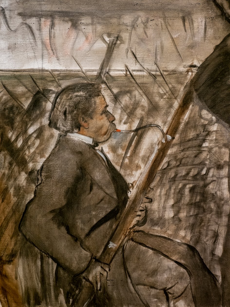 Musiker i orkestern (detalj). Omkring 1870. Olja på duk. av Edgar Degas