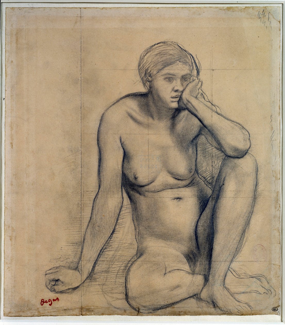 Naken kvinna sitter Studie för "Scene de guerre au medeltiden"" Teckning av Edgar Degas (1834-1917) Dim. 0,27 x 0,31 m Paris. Louvren av Edgar Degas