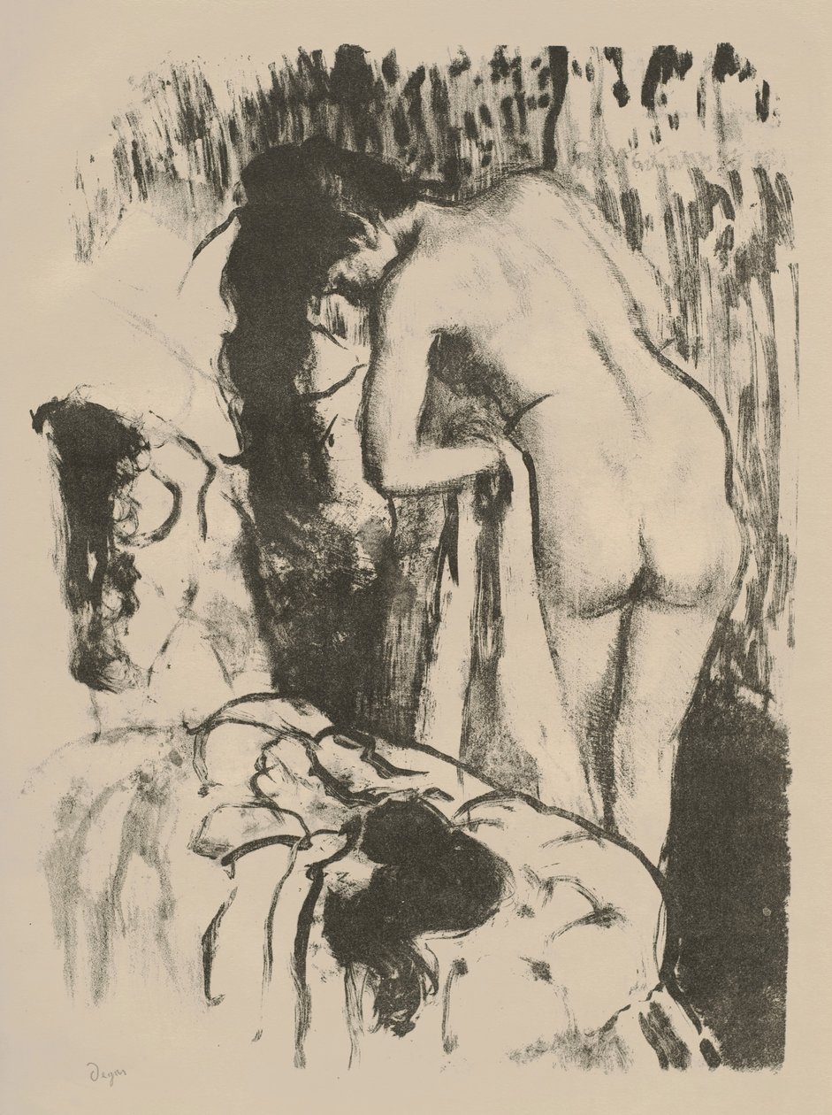 Naken kvinna som står och torkar sig, ca 1891-92 (lito på vävt papper) av Edgar Degas