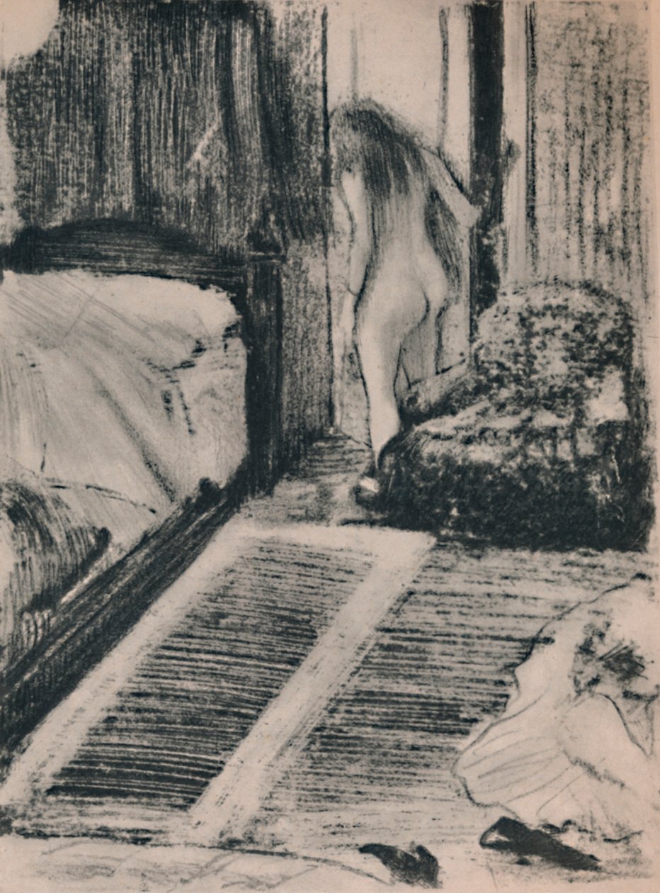 Naken kvinna vid dörren till hennes rum, ca 1879, 1946 av Edgar Degas